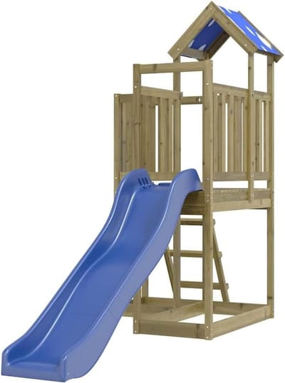 Houten Speelhuis - Speeltoestel Tuin - Kinderen Buiten Spelen - Inclusief Glijbaan Ladder - 304 x 215 cm - Bruin