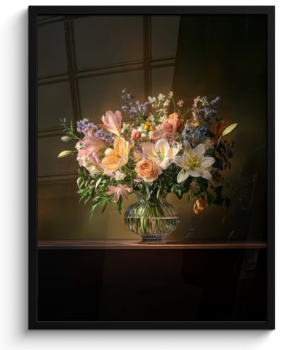 Poster in lijst - Fotolijst 50x70 cm - Posters - Glazen - Bloemen - Boeket - Kleuren - Posterlijst zwart - Decoratie - Wanddecoratie woonkamer - Muurdecoratie slaapkamer