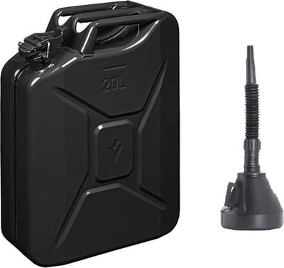 Proplus Brandstof Jerrycan van metaal - 20 liter - zwart - voor benzine en diesel - met dop en trechter