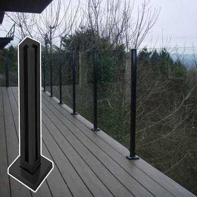 Glazen Balustrade Paal - Glazen Reling - Buiten Beveiligen - Roestvrij Staal - H-85cm - Zwart