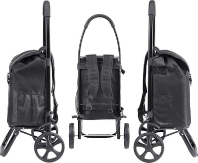 Meister Boodschappentrolley 45L – Zwart – Opvouwbaar Aluminium Frame – 2-in-1 Rugzak