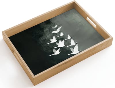 Dienblad hout 40x30 cm - Schootdienblad - Vogel - Japandi - Groen - Borrelplank rechthoek - Plateau dienbladen