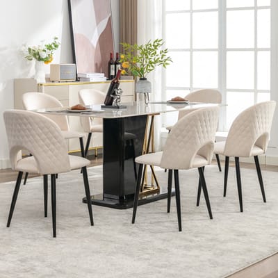 MIVRAY Eetkamerstoel Set - Fluwelen Zitting Met Rugleuning - Diamantstiksel Achterzijde - Metalen Onderstel Met Verstelbare Poten - Beige