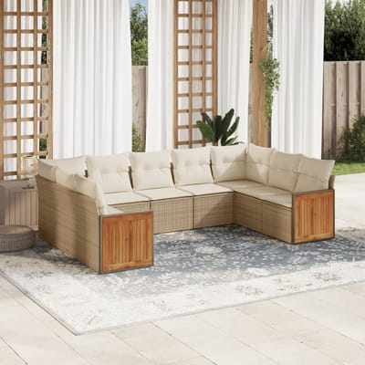 vidaXL - 9-delige - Loungeset - met - kussens - poly - rattan - beige