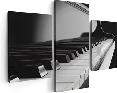 Artaza Canvas Schilderij Drieluik Pianotoetsen - Noten - Piano - 90x60 - Foto Op Canvas - Canvas Print