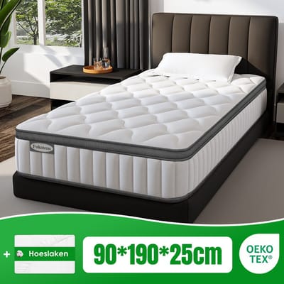 Fukstern Matras 80x200 cm - Pocketvering Matras 25cm Dik - 7 zones - OEKO-TEX Gecertificeerd - Anti-Allergische - Orthopedisch Eenpersoonsmatrassen - H3/H4 Medium Hard - 10 Lagen Hoogwaardige Materialen - Voor Kinderen en Volwassenen