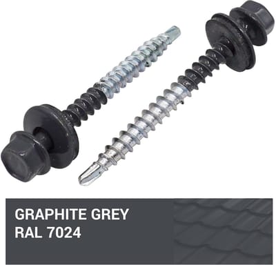 150x Zelfborende Dakshroeven met EPDM Ring - 4.8 x 50 mm - Zeskantkop - Antraciet Grijs (RAL 7024)