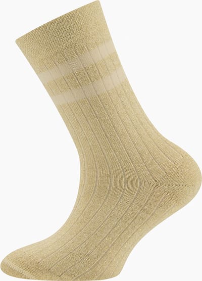 Kindersok Ewers Zand/Beige met Goudkleurig Glittergaren met Ribpatroon - 2 Lichtbeige strepen-31/34