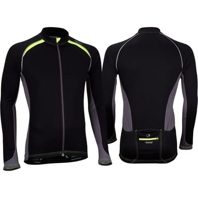 Avento - M Wielrenshirt Lange Mouw - Heren - Zwart/Antraciet/Fluorgeel