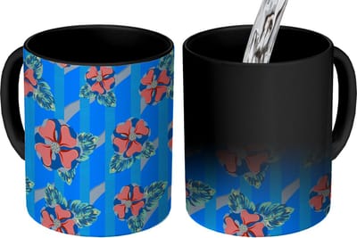 Magische Mok - Foto op Warmte Mokken - Koffiemok - Hibiscus - Hawaii - Rood - Patroon - Bloem - Magic Mok - Beker - 350 ML - Theemok