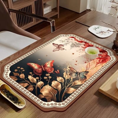 Afdruipmat/superabsorberende afdruipmat voor de keuken/droogmat/antislipmat voor op het aanrecht, geschikt voor koffiemachine, servies, bar, werkblad 30 x 40 cm Bloemen en vlinders