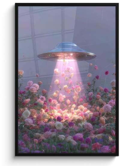 Poster in lijst - Fotolijst 80x120 cm - Posters - Ufo - Rozen - Pastelkleuren - Posterlijst zwart - Decoratie - Wanddecoratie woonkamer - Muurdecoratie slaapkamer