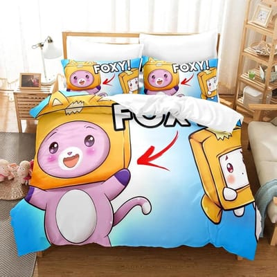 Lankybox Foxy Boxy Beddengoedsets Eenpersoons Tweepersoons Eenpersoons Tweepersoons Queen King Size Beddengoed Kinderkamer Decoratie Meisjes Slaapkamer Cartoon Dekbedovertrek Set Cadeau EU Double 200x200cm