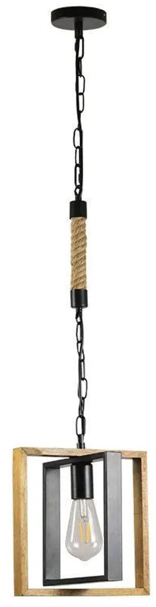 KZQ Industriële Kleine Hanglamp Met Linnen Stang - Hout En Metaal E27 Voor Keukeneiland Boerderijstijl - Geschikt Voor Eetkamer Slaapkamer Hal En Entree