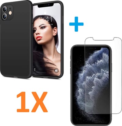Soft TPU Zwart hoesje Silicone Case + 1 stuk Glas Screenprotector -   Geschikt voor:  iPhone 11 Pro