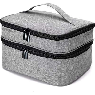 Sac de rangement Portable pour cosmétiques, huiles essentielles, vernis à ongles, boîte de rangement, double couche, 30 grilles doublées 0 gris