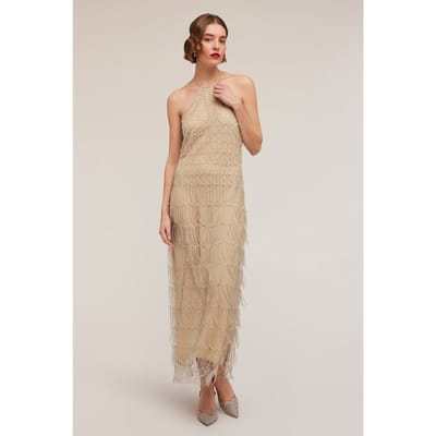 Motivi Embroidered Dress With Fringes Beige Size: 38 | Maxi Dresses Outlet | Dames | Beige