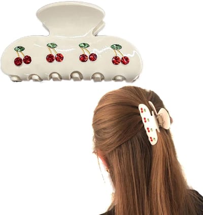 Dailygoods- Haarklip Kersenpatroon - Antislip Haarclip - Acryl Haaraccessoires - Strass Versieringen - Comfortabel en Stijlvol - Haaraccessoire