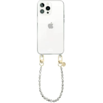 xoxo Wildhearts siliconen hoesje - Geschikt voor iPhone 16 Pro hoesje - Pearlfection - Telefoonhoesje - Hoesje met koord - Parelketting - kort telefoonkoord - Transparant hoesje (korte variant)