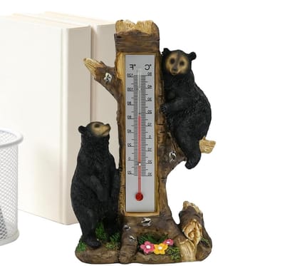 Buiten Temperatuurmeter - Weer Monitor - Tuin Decoratie - Zwarte Beer Familie - 27 Centimeter - Multicolor