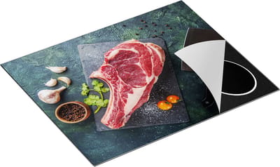 Chefcare Inductie Beschermer Vlees met een Mes op een Marmeren Plaat - 65x50 cm - Afdekplaat Inductie - Kookplaat Beschermer - Inductie Mat