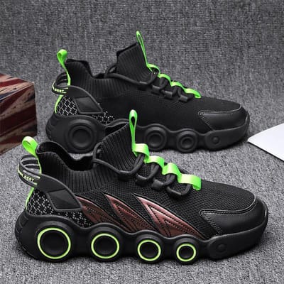 Zomer Nieuwe Heren Sneaker Vliegend Geweven Ademend Sokken Mond Mode Schoenen Hot Wheels Zool Casual Hardloopschoenen Heren 44 zwart