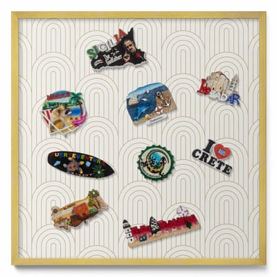 Tulup Magneetbord met Gouden Frame - Romig Magneetbord met Patronen - 50 cm x 50 cm - Lineaire regelmatige bogen - Magnetisch Bord Decoratief - Magneetbord Multifunctioneel - Magneetbord Voor Thuiskantoor