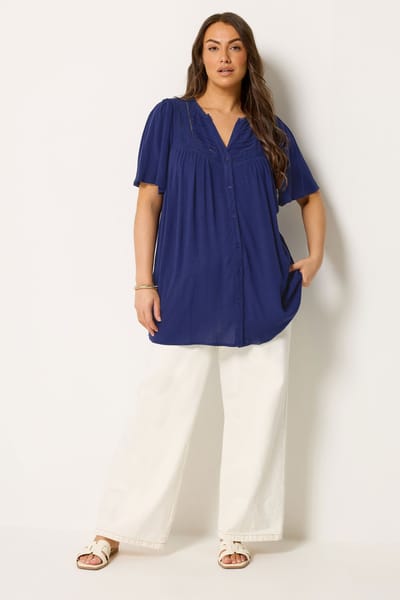 Yours Marineblauwe Blouse Met Knoopsluiting Size 42