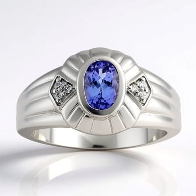 Cavill - Zilveren Ring met Ovale Tanzaniet 0,411 ct en Zirkonia's - 925 Sterling Zilver Palladium Coating - Luxe Moderne Damesring