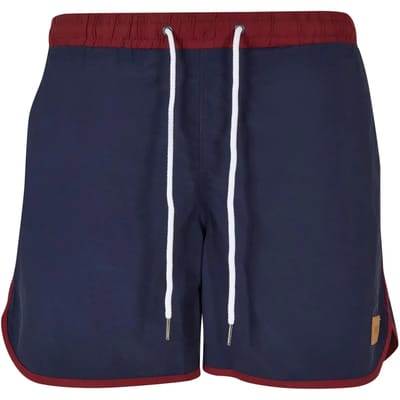 Urban Classics - Retro Zwemshorts - S - Blauw/Bordeaux rood
