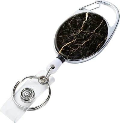 Travel Cords - Badgehouder Black Marble - RVS - stevig afrolbaar koord - met bevestigingsclip - passen en ID