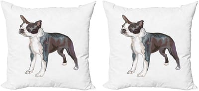 ABAKUHAUS Boston Terriër Kussenhoes Set – 2x 45x45 cm – Dubbelzijdig digitaal bedrukt – Met rits
