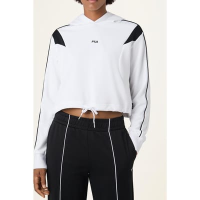 FILA Rivoli Relaxed Cropped Graphic Hoodie Bright White-black Maat: XL | Hoodies Outlet | Dames | Wit