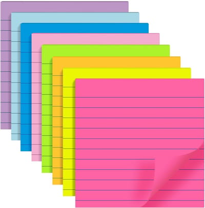 Gevoerde Sticky Notes - Zelfklevende Notitieblaadjes - Notities Plakken - Extra Sterke Lijm - 8 Pak 4x4 Inch - 8 Kleuren