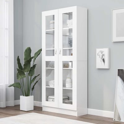 vidaXL - Vitrinekast - 82,5x30,5x185 - cm - bewerkt - hout - wit