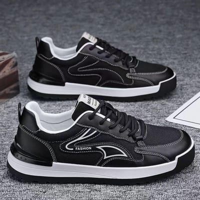 Herenschoenen Lente Nieuwe Ademende Mesh Schoenen Heren Trendy Studenten Skateschoenen Heren Zachte Zool Casual Mode Sportschoenen 44 black