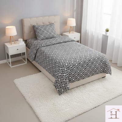 HappyNest - Dekbedovertrek - Een Persoons - 140x200 cm - Met 1 Kussenslopen 60x70 cm - Zwart/Wit
