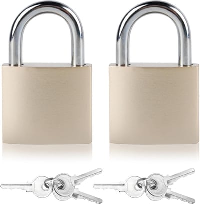 Set van 2 weerbestendige hangsloten met sleutels voor buitengebruik, ideaal voor kluizen, kasten en bagage, 38mm, zilver