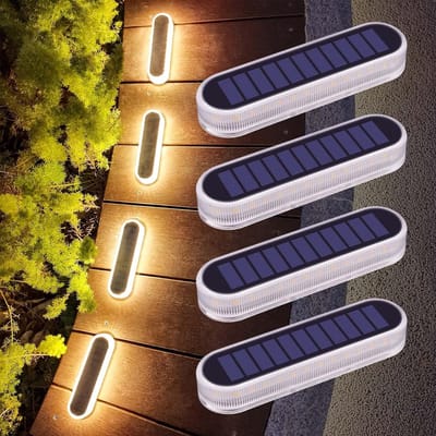 Solar Buitenlamp - Solarlampen voor Buiten, 4 Stuks LED Zonnelamp Buitenlamp IP68 Waterdicht Zonne-licht Tuinverlichting Auto Aan/Uit Zonnedekverlichting Staplichten Padverlichting voor Tuin Gazon, Warm Wit 2700K [Energieklasse A+++]