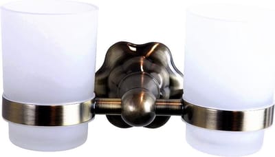 WillieJan Dubbele Bekerhouder 9510 – Tandenborstel houder – 2 glazen – Antiek Look Bronskleur Messing – Muurbevestiging