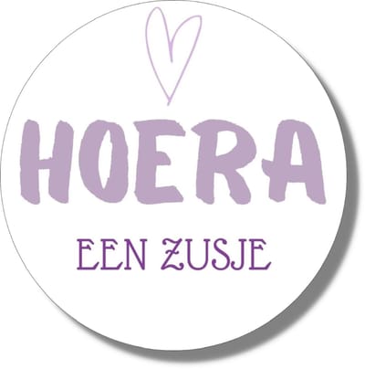 Sticker Hoera een zusje | Paars hartje | Stickervel 20 stuks | Geboorte meisje