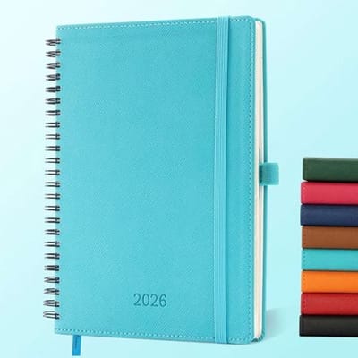 IN-LUXPRO Agenda 2026 A5: Ringbinder diary 22x17,5 cm, Week- & day planner, 12 months Jan–Dec, paper 100g/m², PU leather cover Light blue