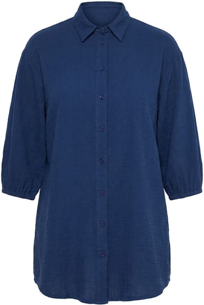 Angel of Style - Dames - Overhemdblouse oversized mousseline 3/4-mouw - Donkerblauw - Maat 42