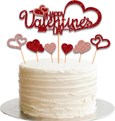 Taartdecoratie Valentijn Versiering Taartversiering Caketopper Valentijn Huwelijk Decoratie Hartjes Rood - 7 Stuks