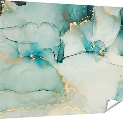 Gards Tuinposter Abstracte Kunst - Blauwe Marmer met Goud - 150x120 cm - Tuindoek - Tuindecoratie - Wanddecoratie buiten - Tuinschilderij