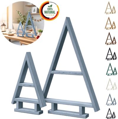 Floranica Sapin de Noël en Bois Fait Main - Set de 2 Arbre de Noël Gris, Mini Décoration de Noël, Décoration hivernale