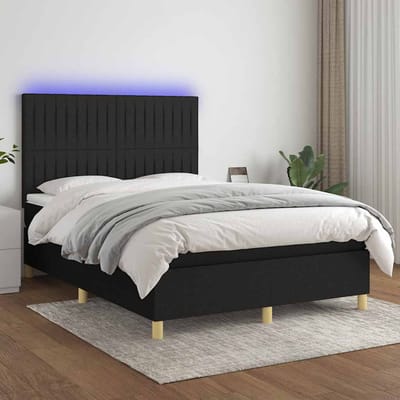 vidaXL - Boxspring - met - matras - en - LED - stof - zwart - 140x190 - cm