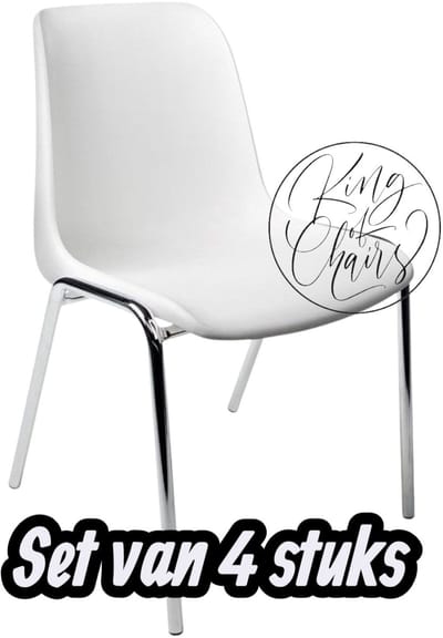 Kantinestoel Helene Wit -set van 4- verchroomd onderstel kantinestoel stapelstoel kuipstoel vergaderstoel tuinstoel kantine stoel stapel stoel tuin stoel kantinestoelen stapelstoelen kuipstoelen arenastoel schoolstoel bezoekersstoel Everardo