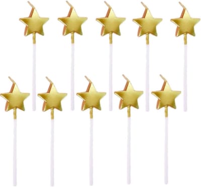 SnelShoppen - Gold Metallic Ster Kaarsen Set van 10 - Verjaardagscadeau, Bruiloft Decoratie, Feestelijke Cake Decoratie, Luxe Stervormige Kaarsen voor