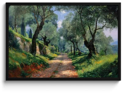 Poster in lijst - Fotolijst 90x60 cm - Posters - Pad - Bomen - Schaduw - Posterlijst zwart - Decoratie - Wanddecoratie woonkamer - Muurdecoratie slaapkamer